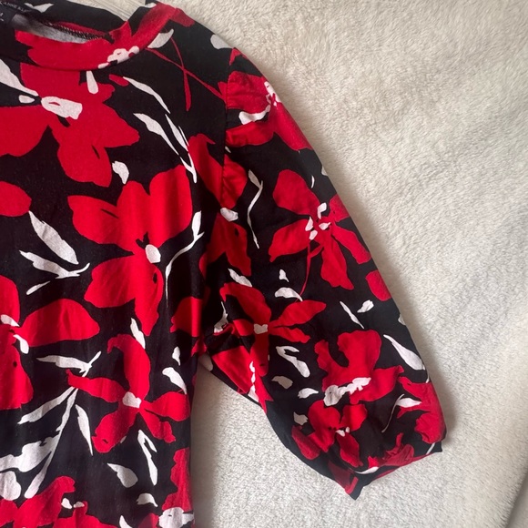 Anne Klein Vintage Y2K Floral Balloon Sleeve Stretch Jersey Knit Top BlouseTunic - Picture 6 of 16